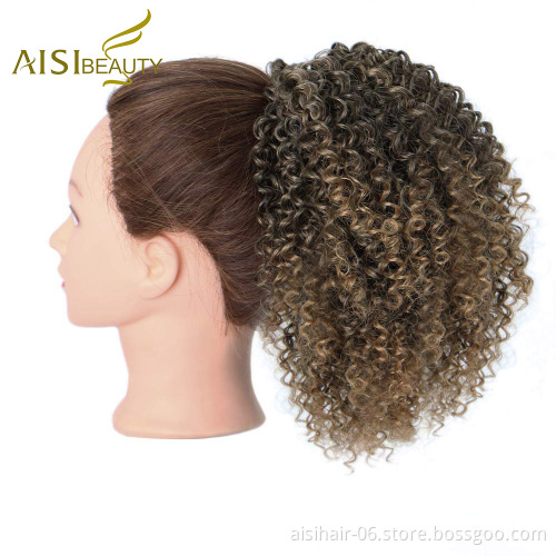 Aisi Beauty Hotselling Wholesale Ombre Brown Afro Fluffy Puff Hairpiece Extension Messy Donut Curly Afro Kinky Afro Hair Bun